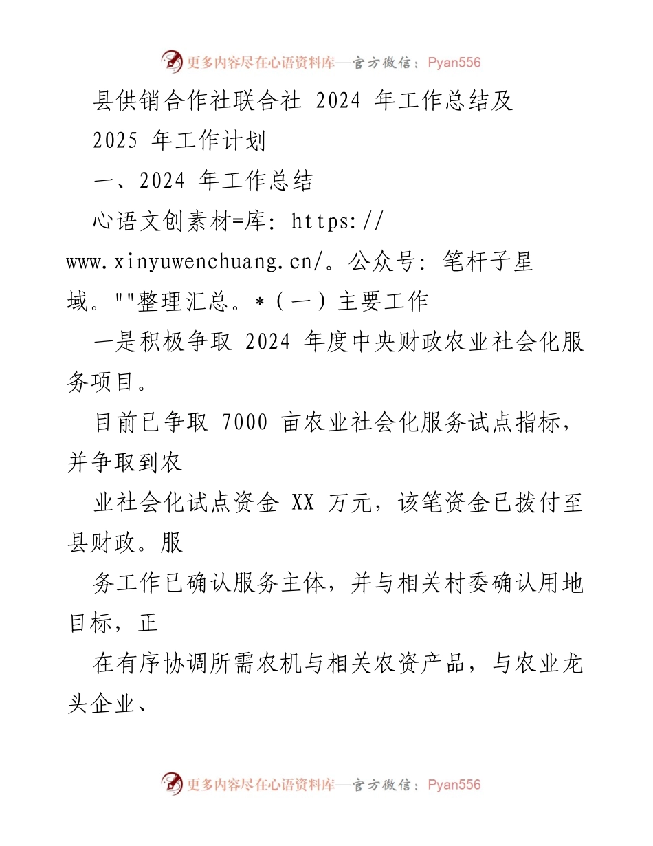 [工作总结] 供销合作社 - 2024年工作总结及2025年工作计划.docx_第1页