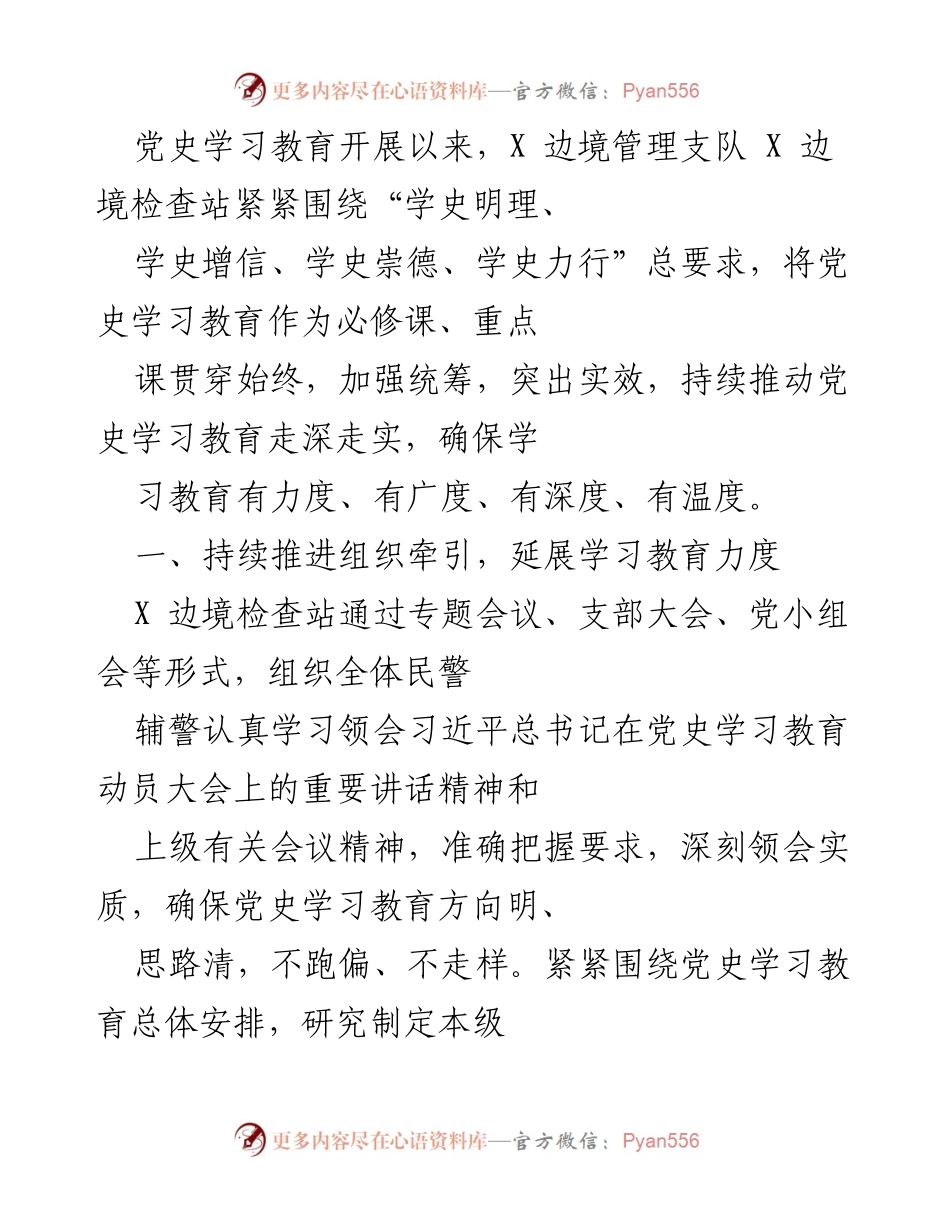 [工作总结] 党史学习教育 - X 边境管理支队党史学习教育实施及成效总结.docx_第1页