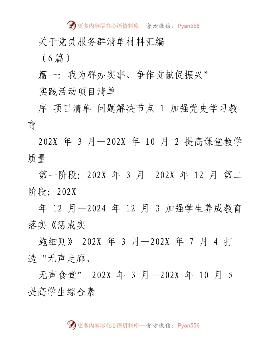 [工作总结] 党员服务活动 - 党员服务群清单汇编与实践活动总结.docx_第1页
