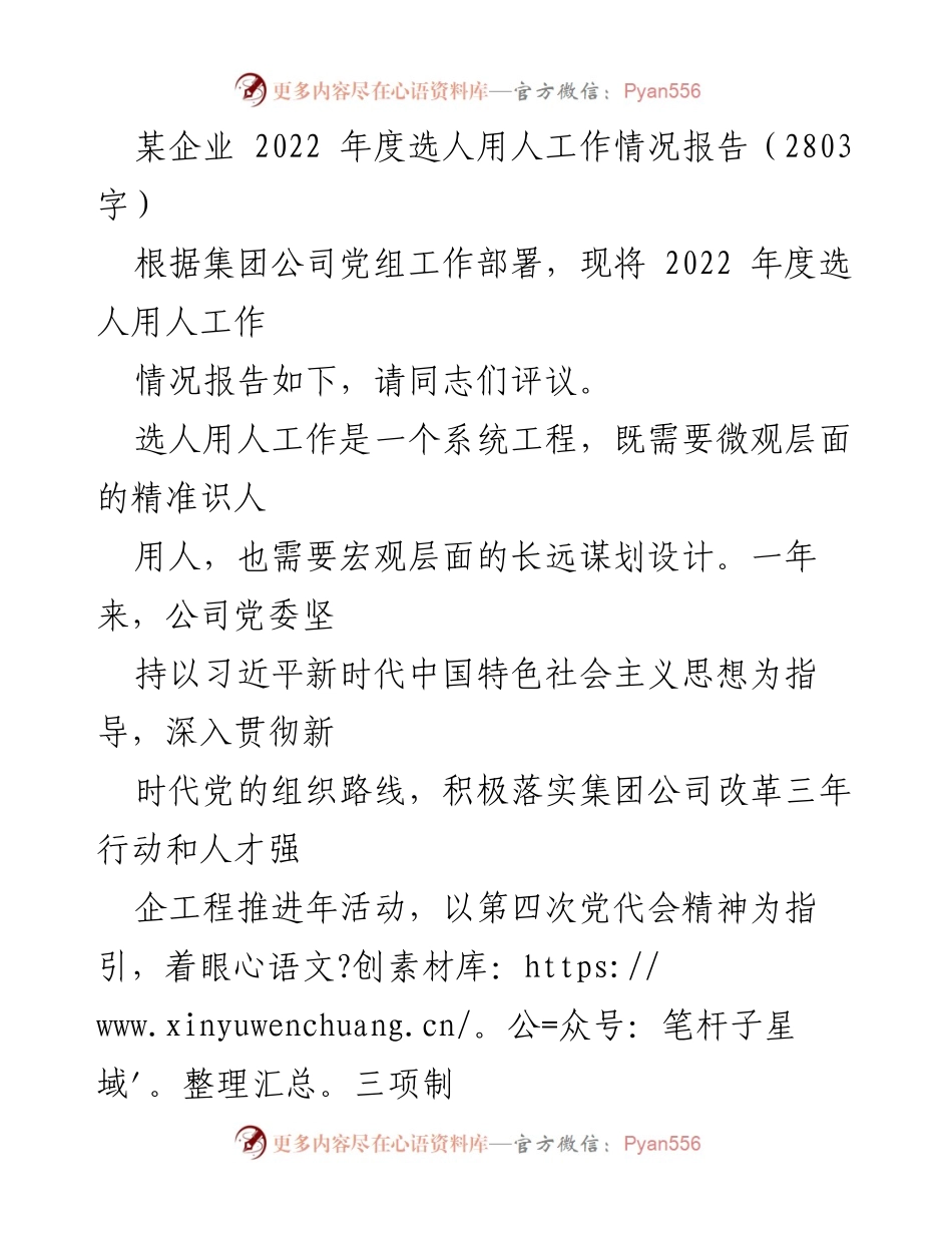 [工作总结] 企业年度会议 - 2022年度选人用人工作情况报告.docx_第1页