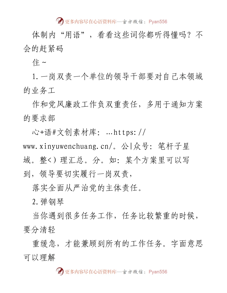 [工作总结] 体制内语言理解 - 常见体制内用语解析与应用.docx_第1页