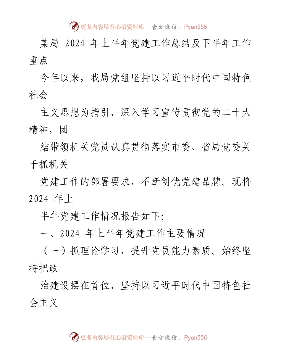 [工作总结] 党建工作 - 2024年上半年党建工作总结及下半年工作重点.docx_第1页
