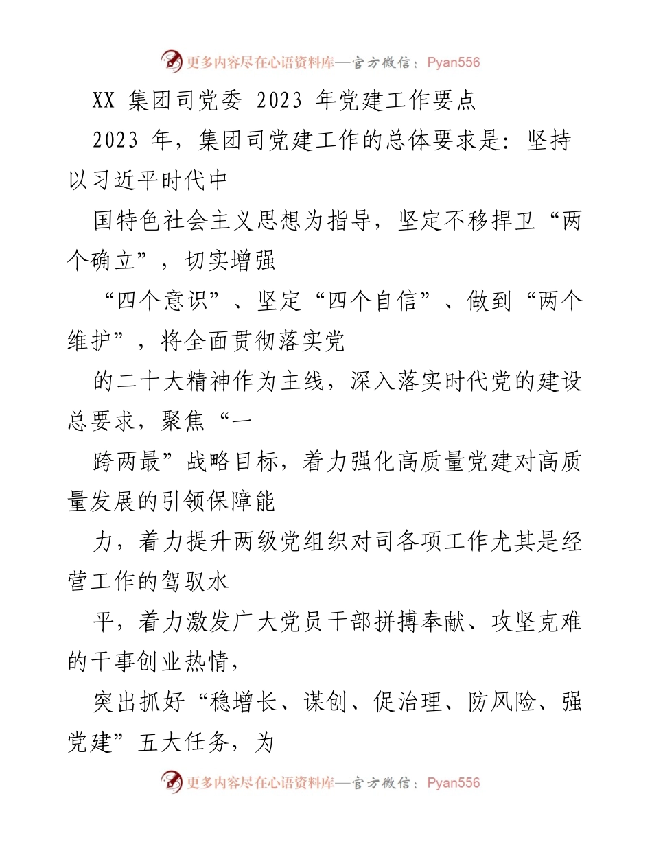 [工作总结] 党建工作会议 - 2023年XX集团党建工作要点及实施方案.docx_第1页