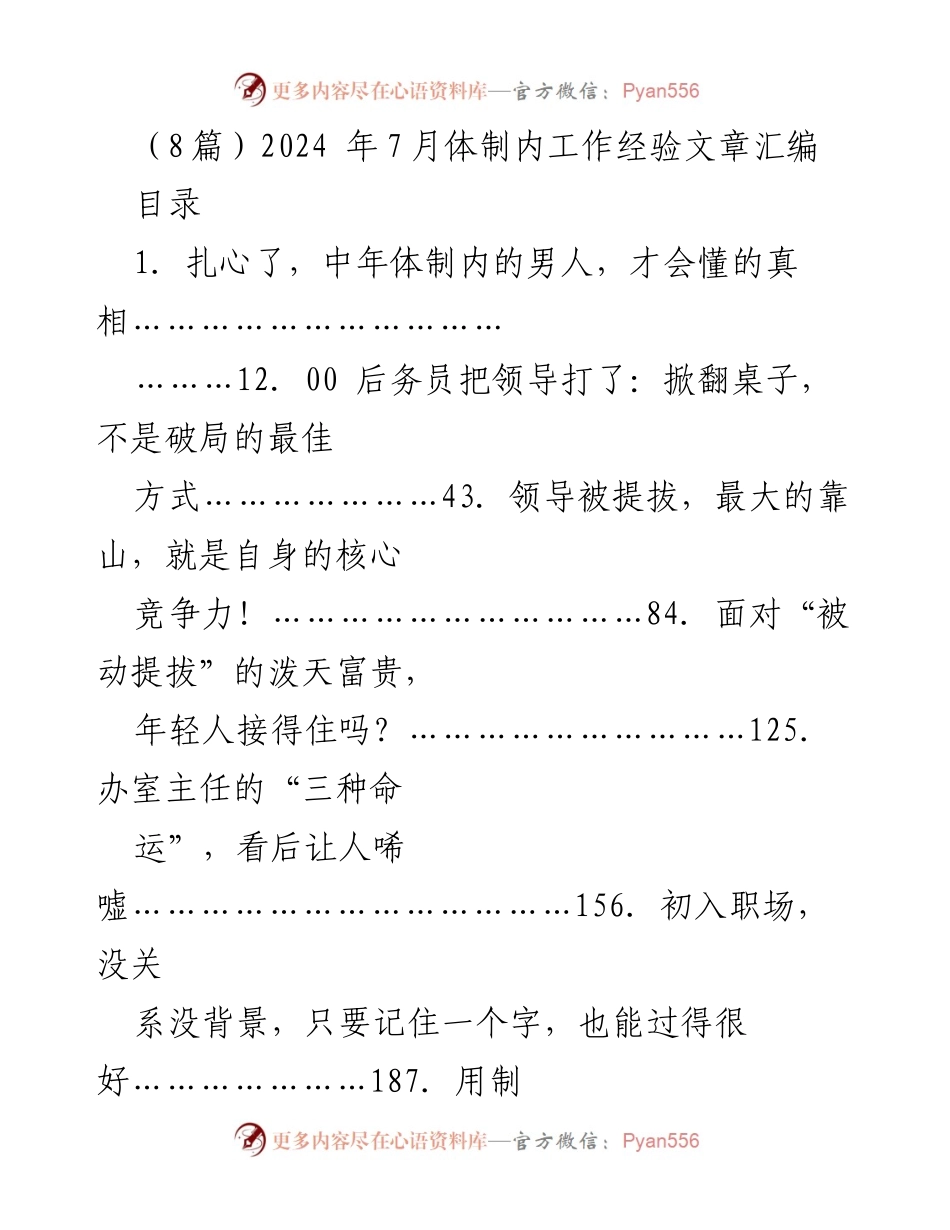 [工作总结] 体制内职场经验分享 - 中年体制内男性的职场真相与年轻人的困惑.docx_第1页