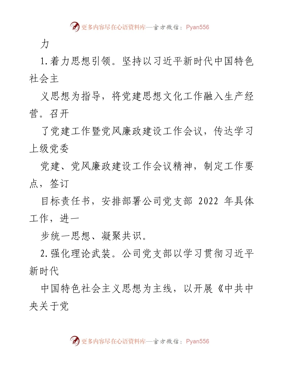 [工作总结] 党建工作 - 2022年XX公司党支部党建工作开展情况总结报告.docx_第2页