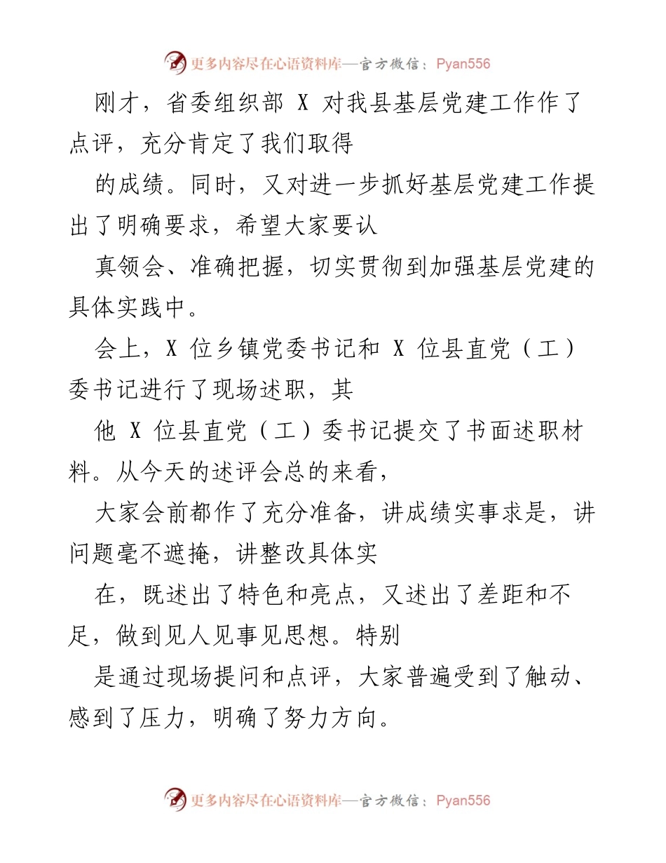 [工作总结] 会议 - 基层党建工作述评与责任落实总结.docx_第1页