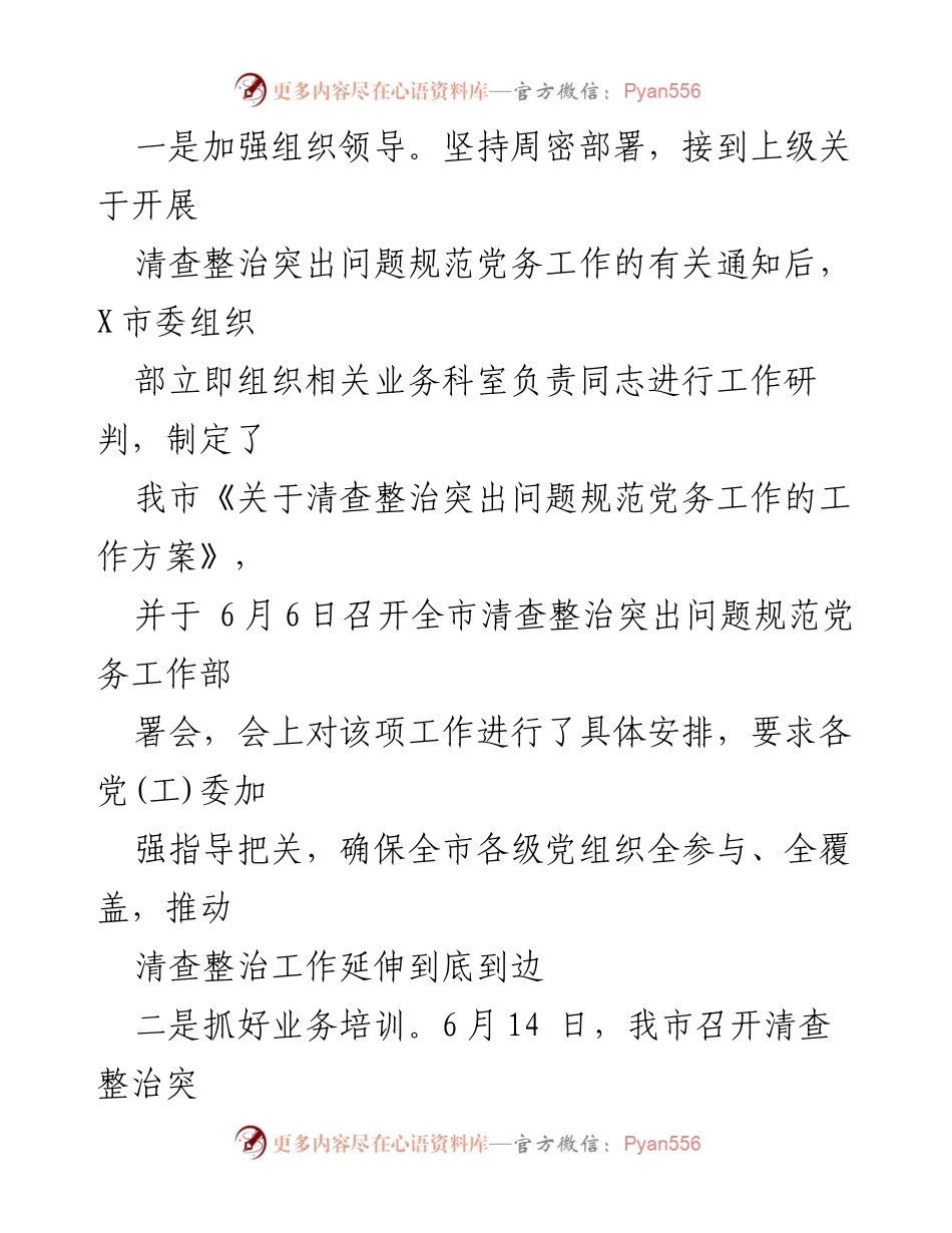 [工作总结] 党务工作清查整治 - XX市党务工作清查整治情况汇报.docx_第2页