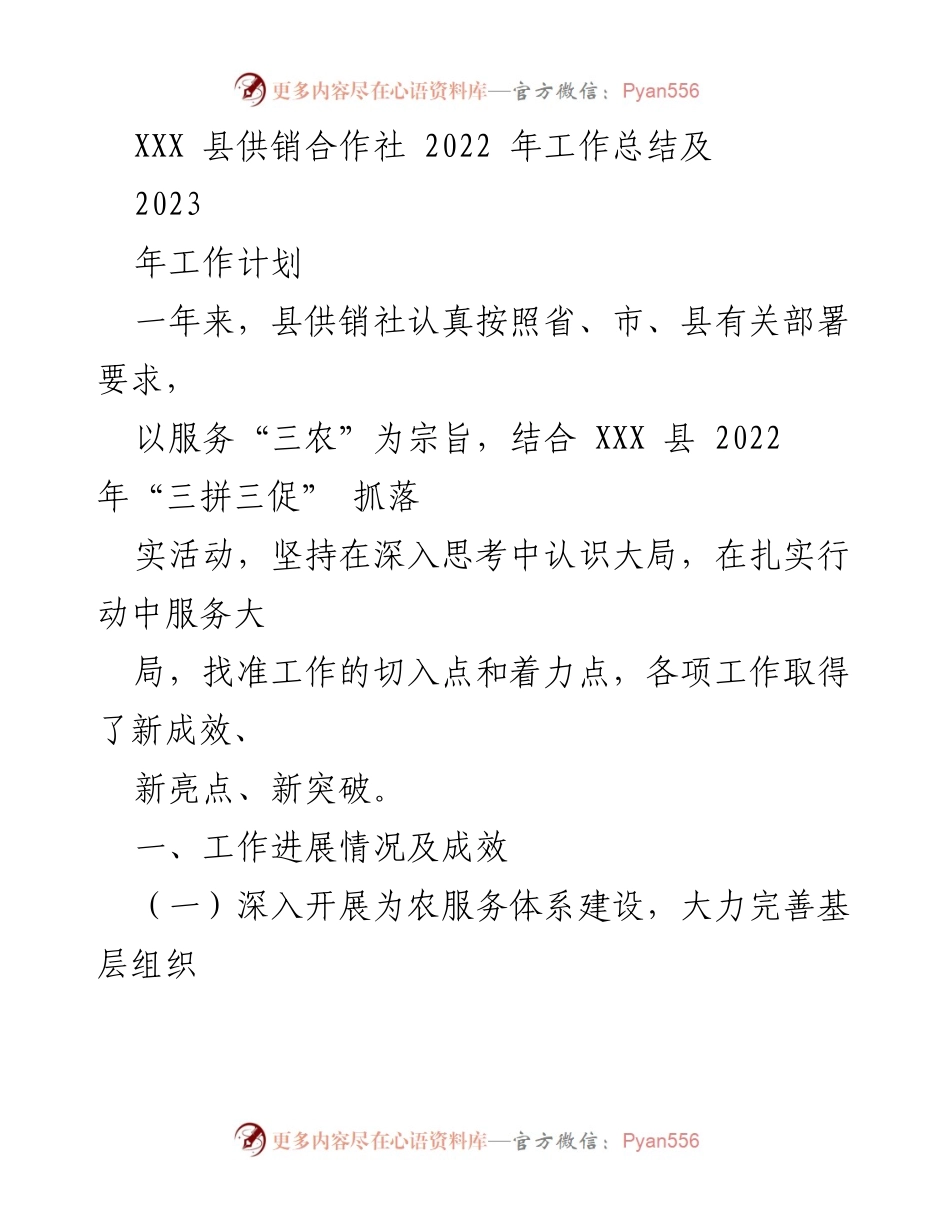 [工作总结] 供销合作社 - 2022年工作总结及2023年工作计划.docx_第1页