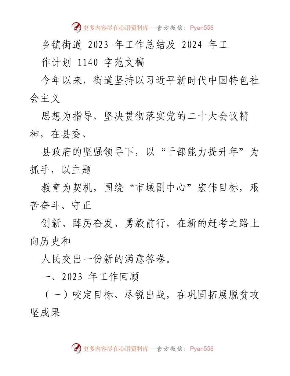 [工作总结] 乡镇街道 - 2023年工作总结与2024年发展计划.docx_第1页
