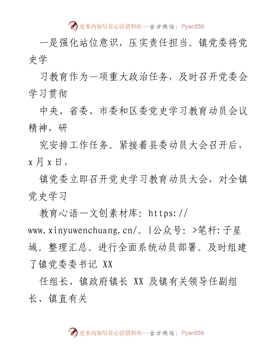 [工作总结] 党史学习教育 - XX镇党史学习教育工作推进情况汇报_1.docx_第2页