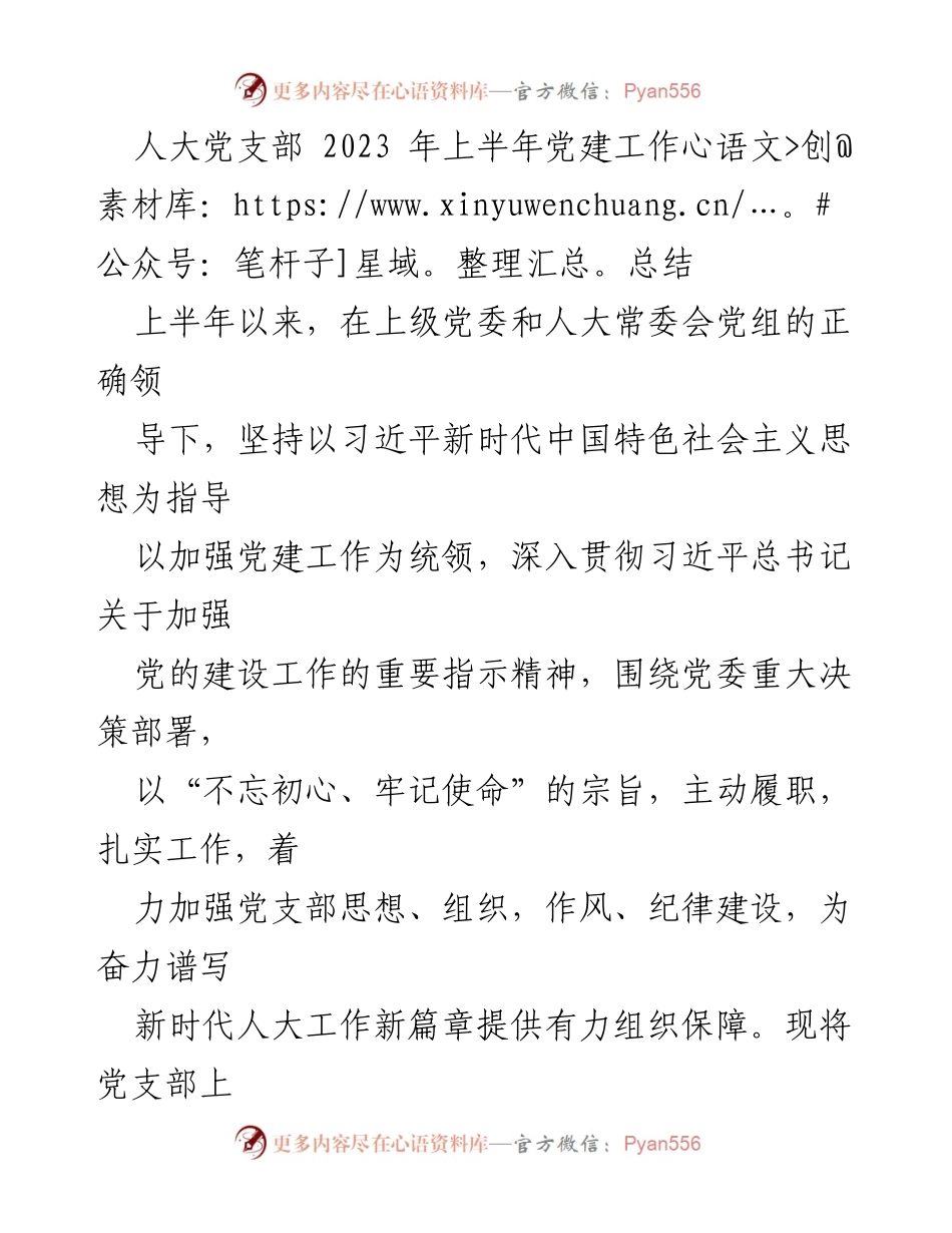 [工作总结] 人大党支部 - 2023年上半年党建工作总结与成效分析_2.docx_第1页