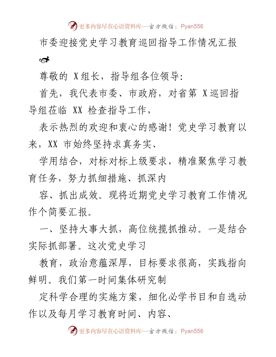 [工作总结] 党史学习教育 - XX市党史学习教育工作情况汇报_2.docx_第1页