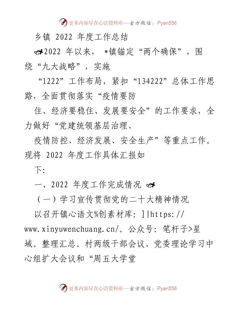 [工作总结] 乡镇年度工作 - 2022年度乡镇工作总结报告.docx_第1页