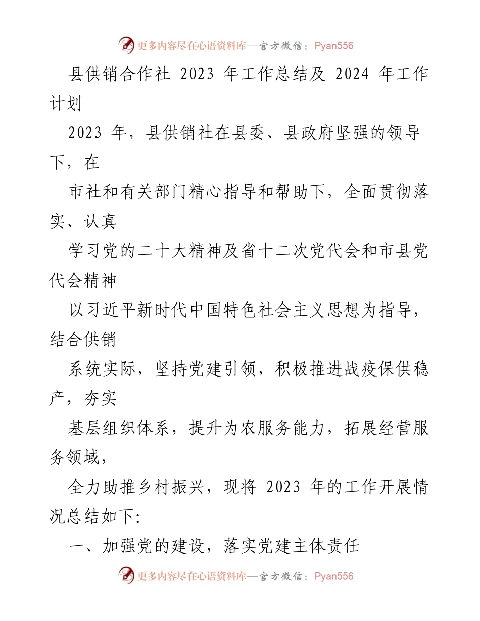 [工作总结] 供销合作社 - 2023年工作总结及2024年工作计划_2.docx_第1页