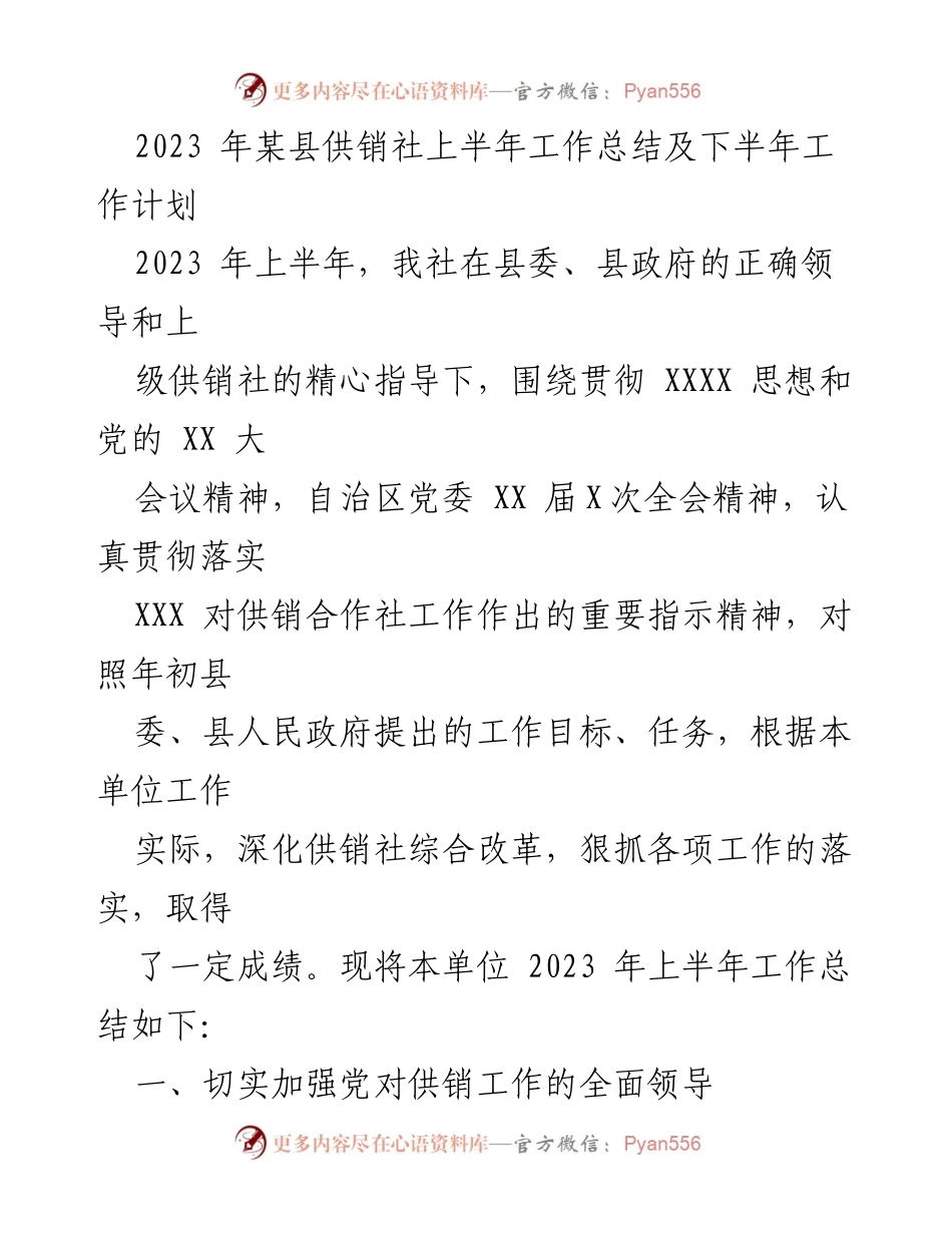 [工作总结] 供销社 - 2023年上半年工作总结与下半年计划_1.docx_第1页