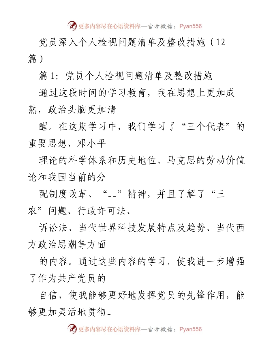 [工作总结] 党员教育 - 党员个人检视问题及整改措施总结.docx_第1页