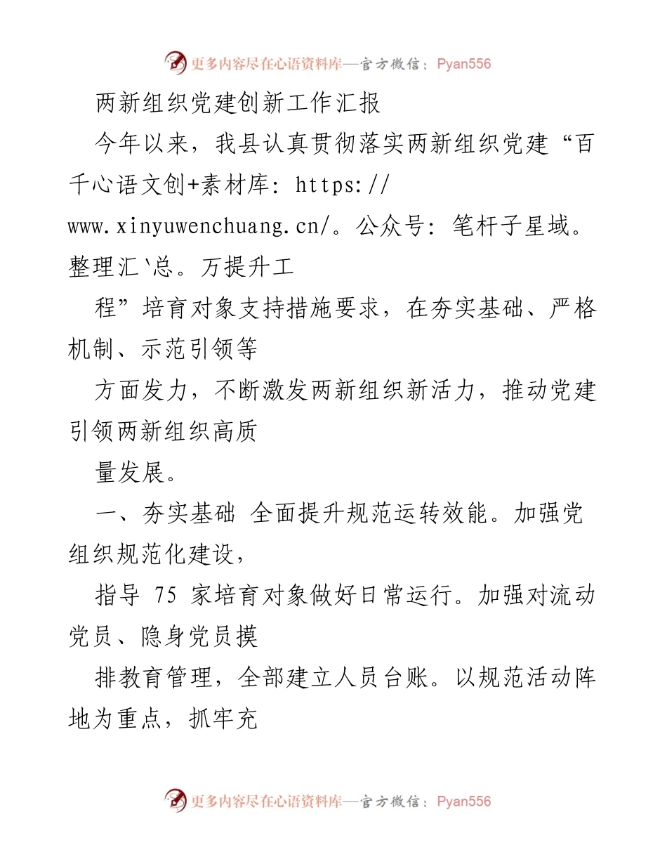 [工作总结] 党建工作 - 两新组织党建创新工作成效汇报.docx_第1页