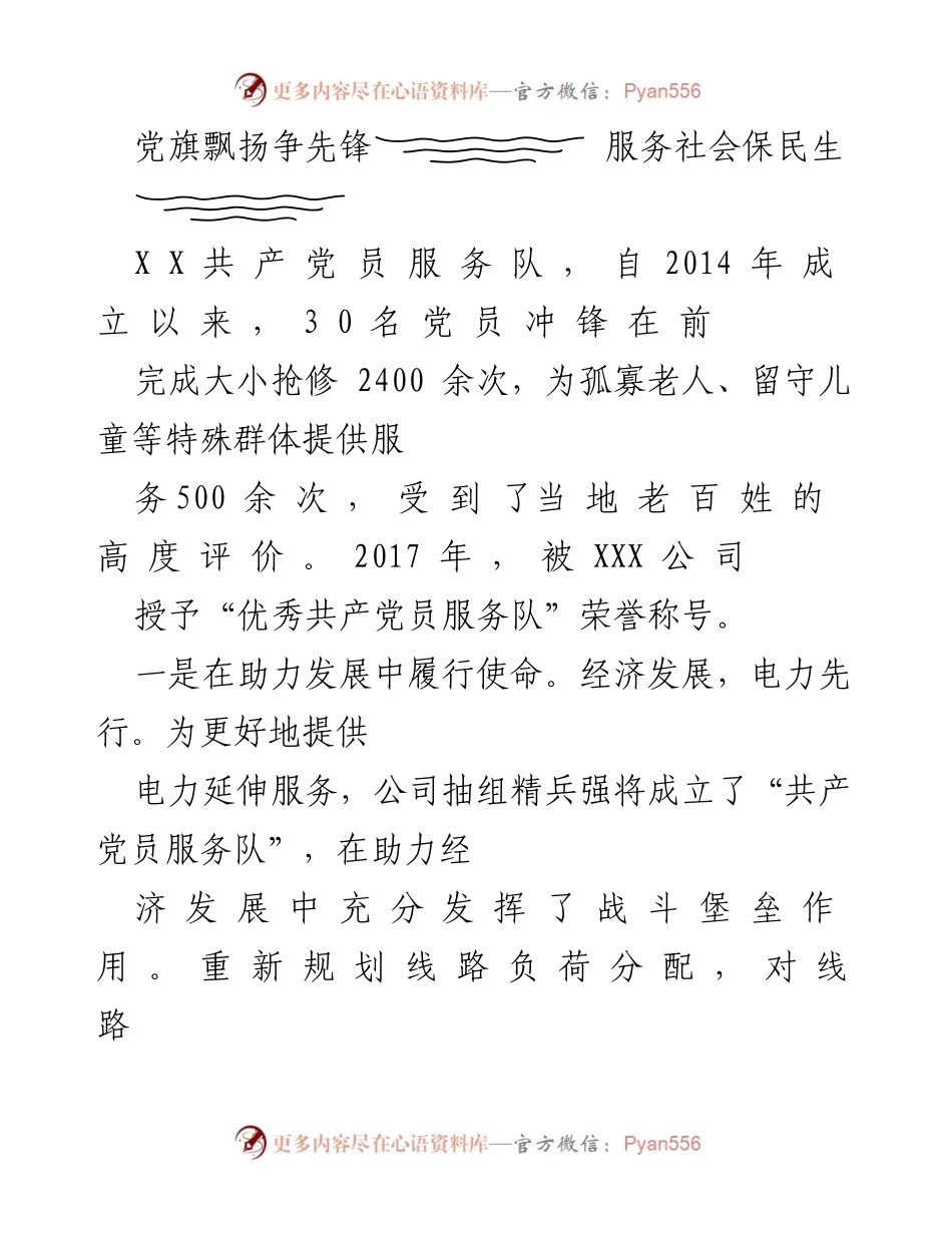 [工作总结] 党员服务队成就 - 党旗飘扬，服务社会，助力民生.docx_第1页