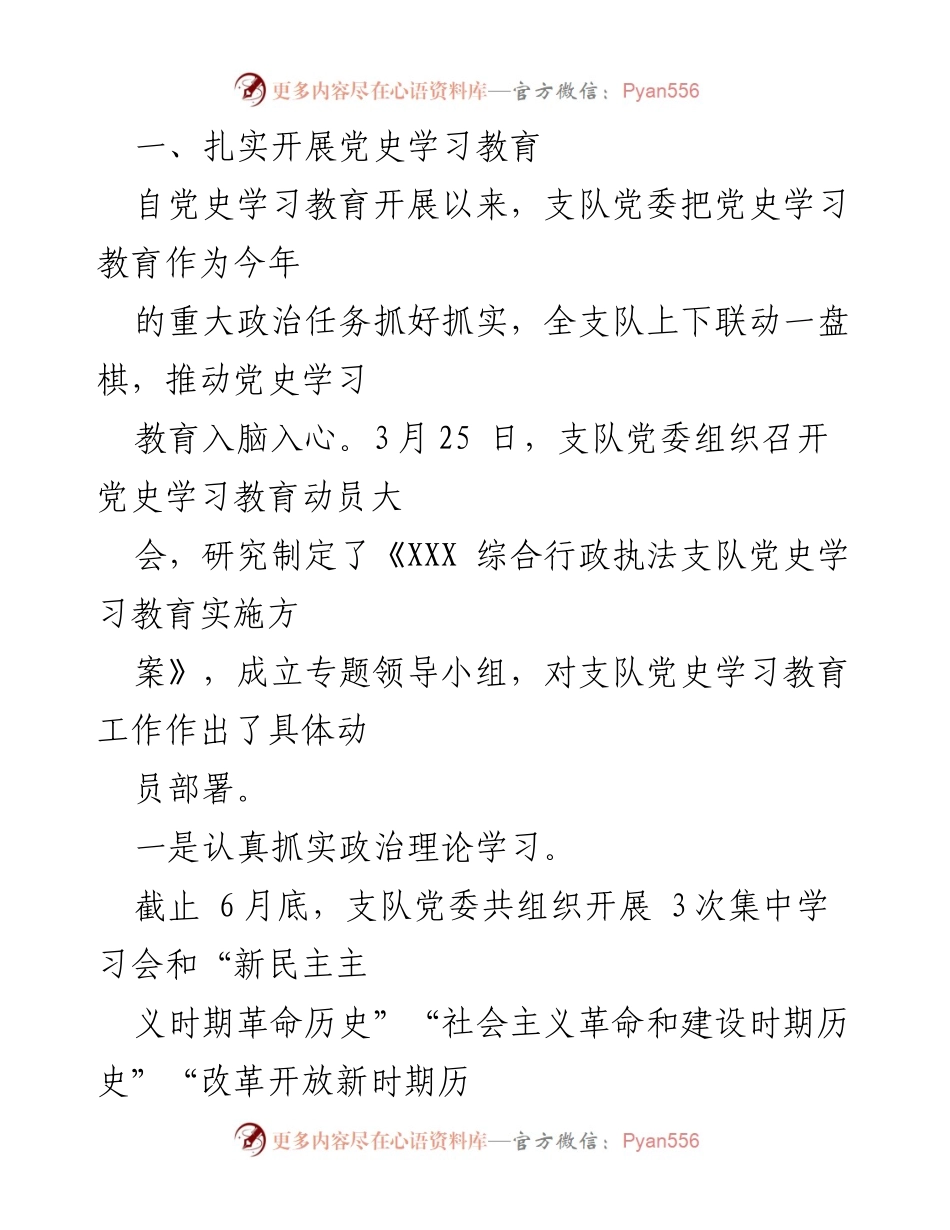 [工作总结] 党建工作 - XXX综合行政执法支队2021年上半年党建工作总结.docx_第2页