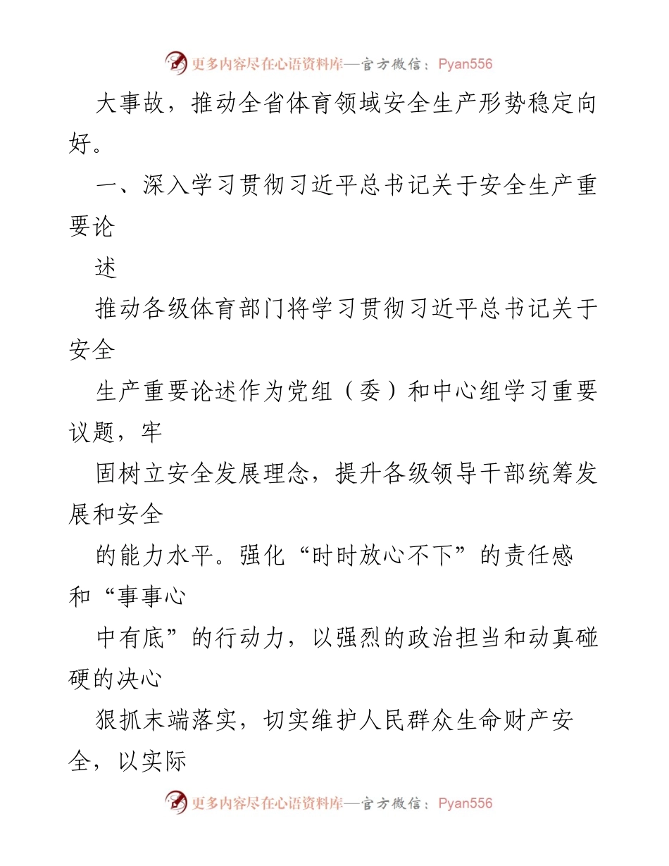 [工作总结] 体育局 - 2024年X省体育局安全生产工作要点总结.docx_第2页