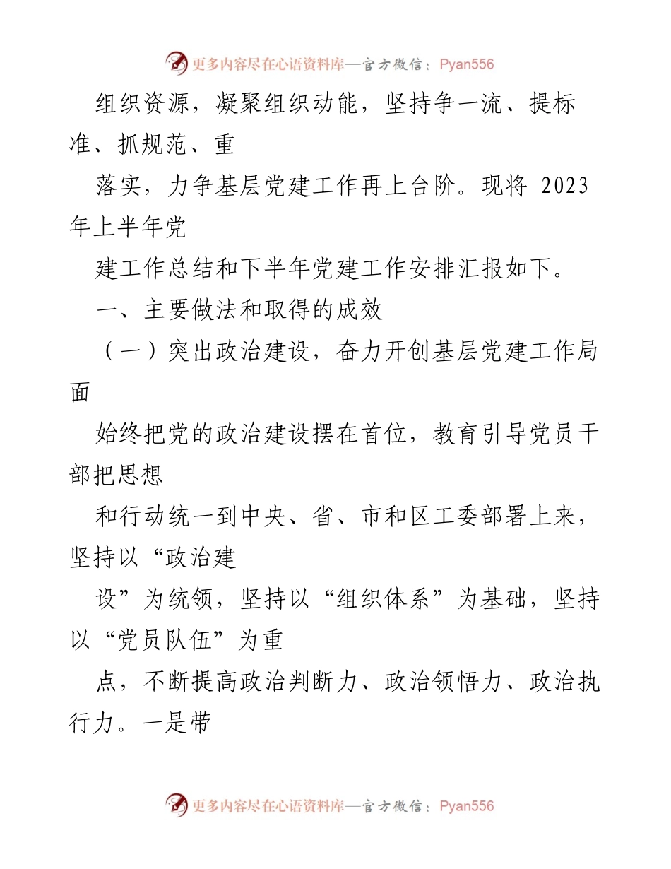 [工作总结] 党建工作 - 2023年上半年党建工作总结与下半年安排报告.docx_第2页