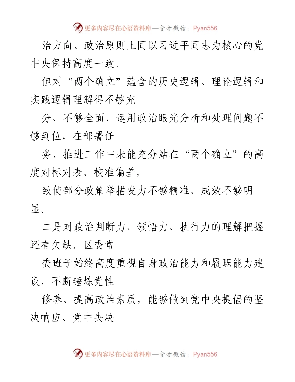 [工作总结] 党内民主生活会 - 区委常委班子2022年度民主生活会问题查摆与整改措施总结.docx_第2页