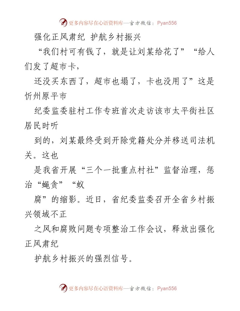 [工作总结] 会议 - 强化正风肃纪，护航乡村振兴专项整治工作总结.docx_第1页