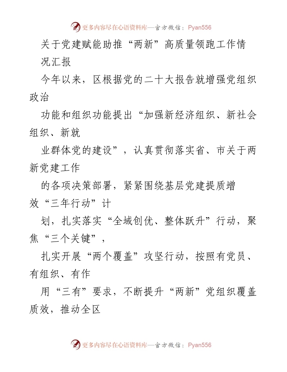 [工作总结] 党建工作会议 - 党建赋能助推“两新”高质量发展工作汇报.docx_第1页