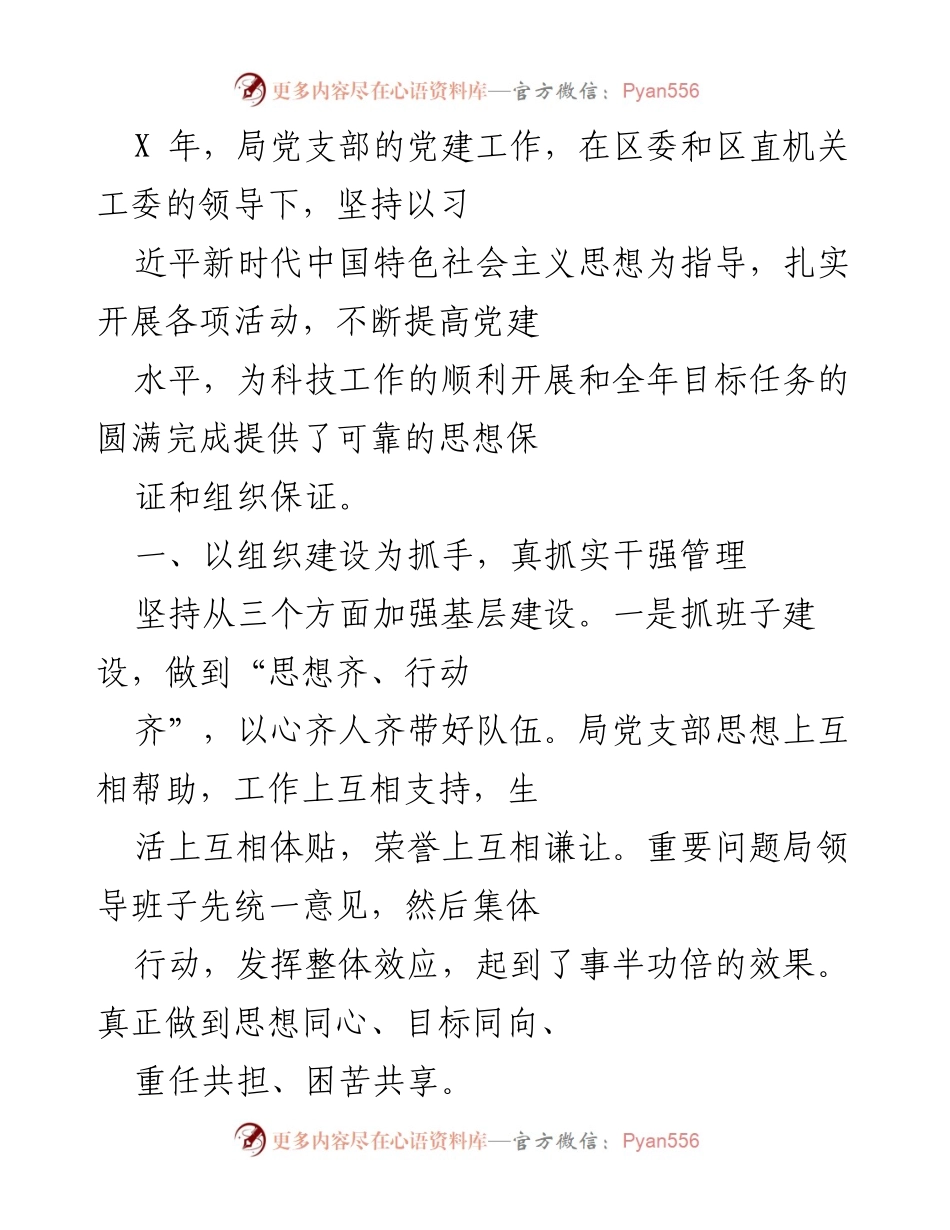 [工作总结] 党建工作 - X年局党支部党建工作总结与成效分析.docx_第1页