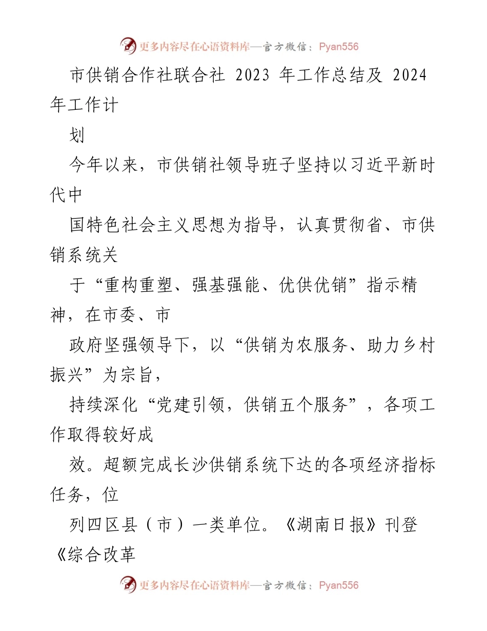 [工作总结] 供销合作社 - 2023年工作总结与2024年工作计划_1.docx_第1页