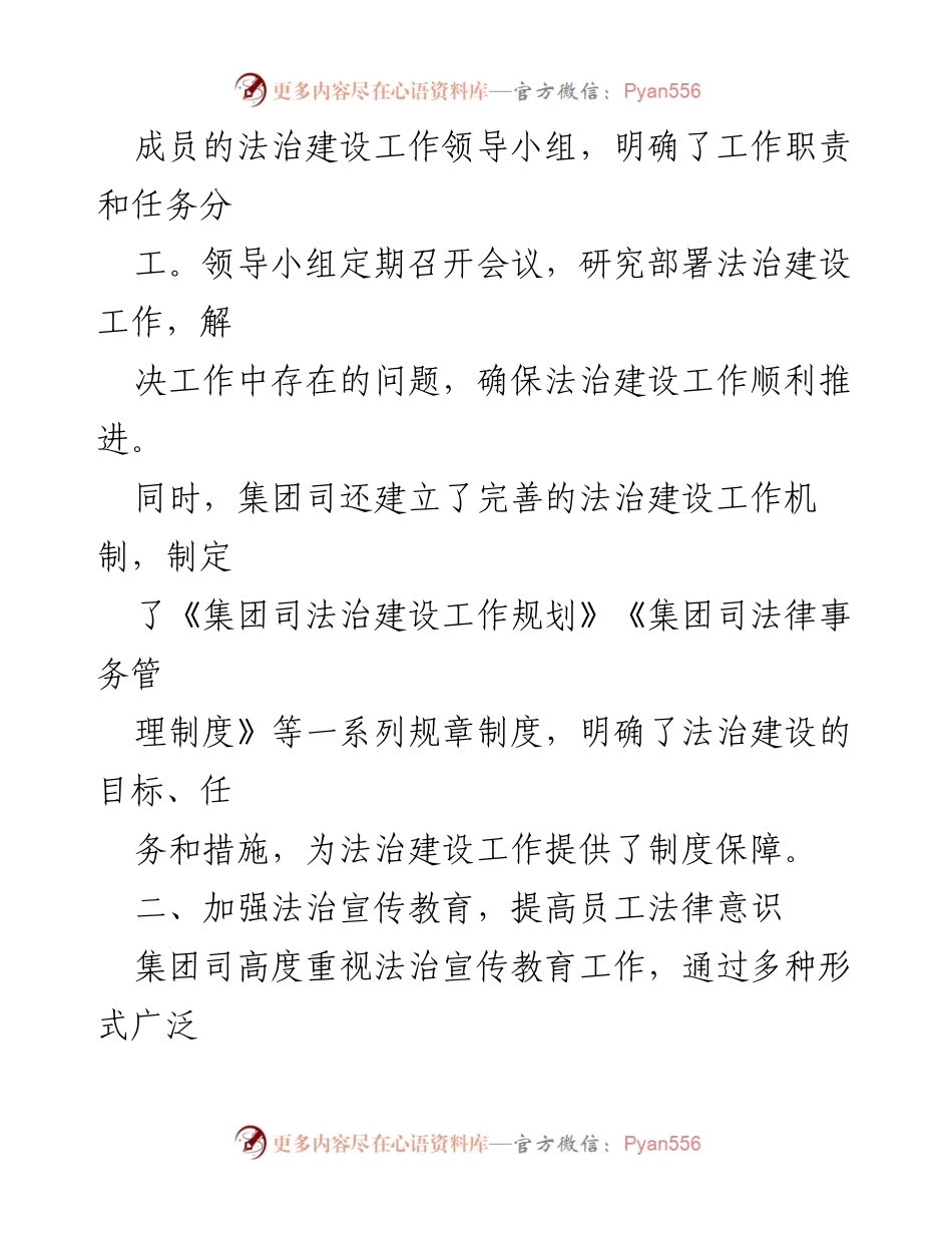 [工作总结] 企业法治建设 - 2024年度集团司法治建设工作总结.docx_第2页
