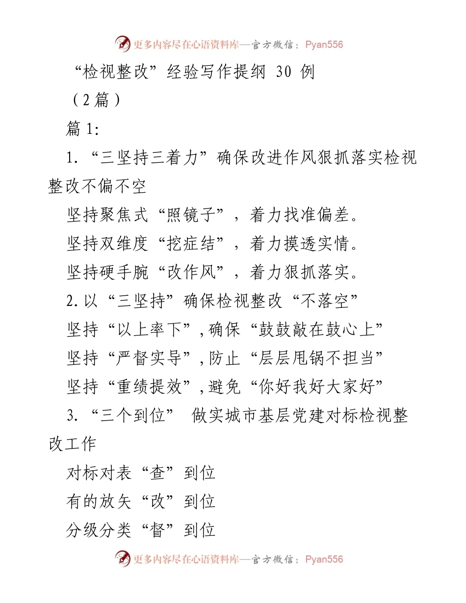 [工作总结] 党建工作 - 检视整改工作经验总结与提纲.docx_第1页