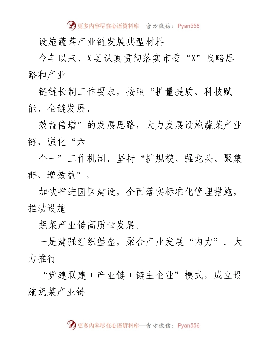 [工作总结] 产业发展 - X县设施蔬菜产业链发展工作总结.docx_第1页