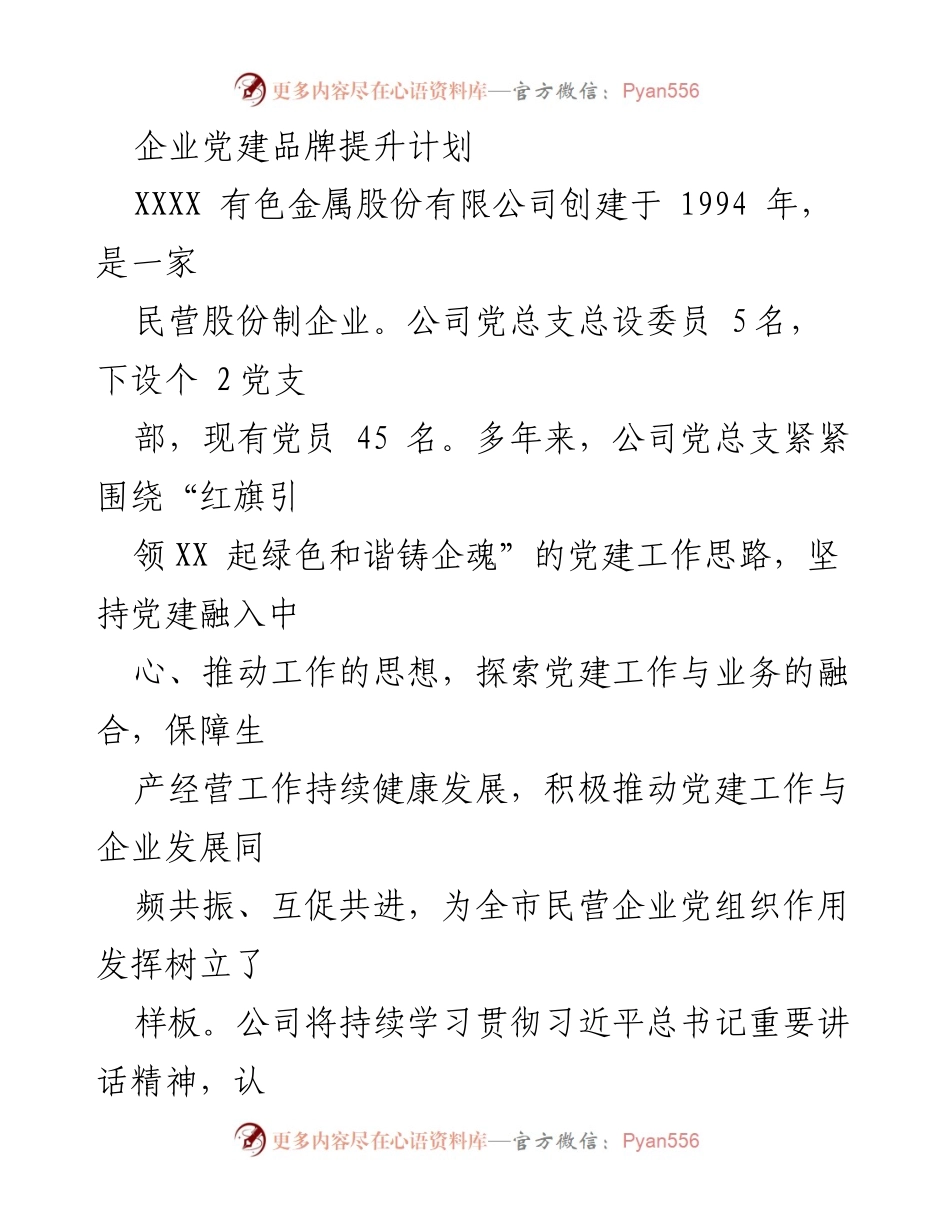 [工作总结] 企业党建 - 企业党建品牌提升计划与实施方案.docx_第1页