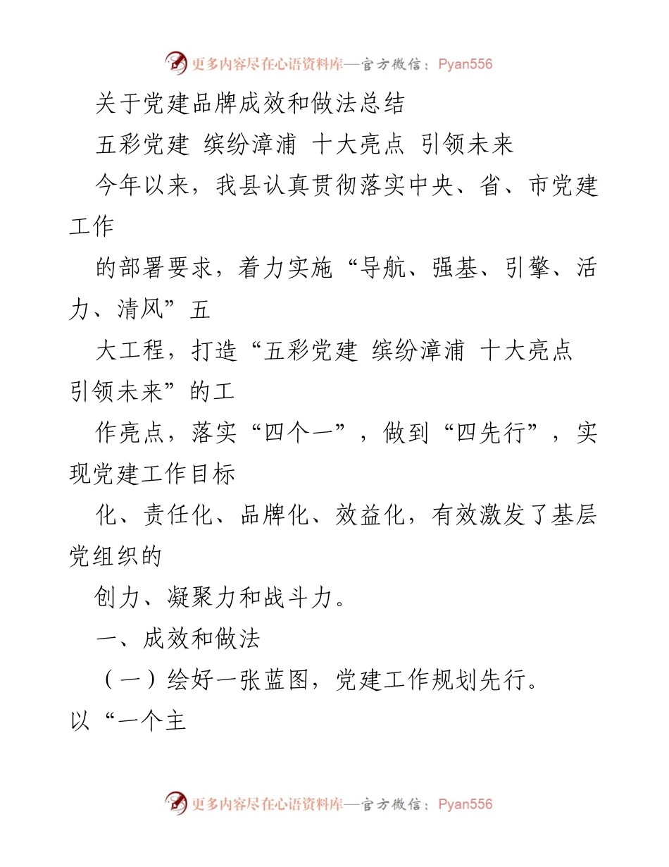 [工作总结] 党建工作 - 党建品牌成效与实践总结.docx_第1页