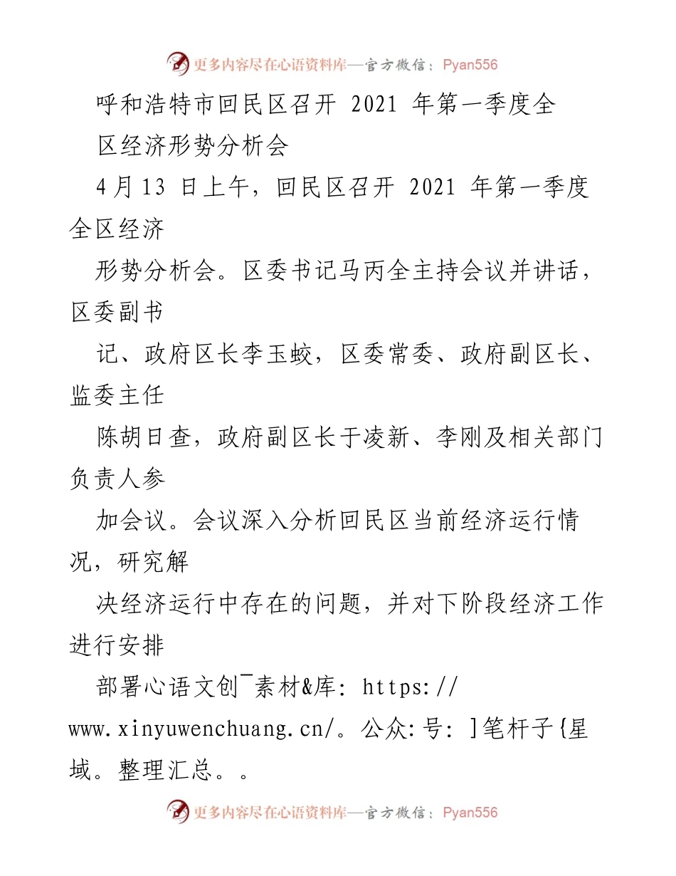 [工作总结] 会议 - 回民区2021年第一季度经济形势分析会总结.docx_第1页