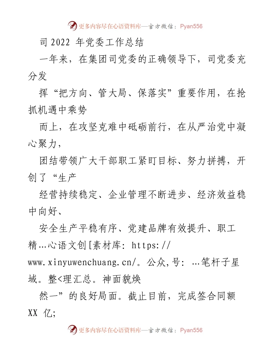 [工作总结] 党委年度工作总结 - 2022年度党委工作总结与成绩报告.docx_第1页