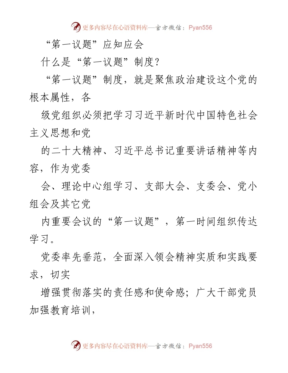 [工作总结] 党内学习 - “第一议题”制度的落实与实践.docx_第1页