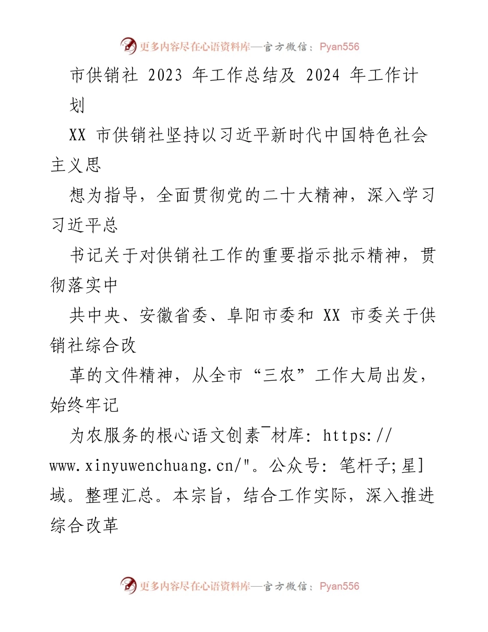 [工作总结] 供销社 - 2023年工作总结与2024年工作计划.docx_第1页