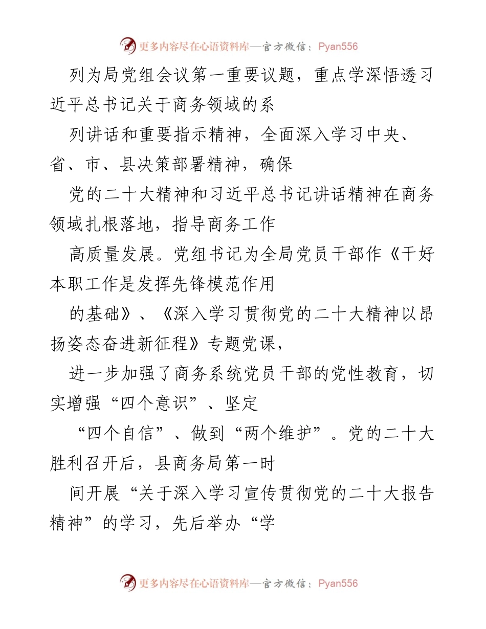 [工作总结] 党建工作 - 2022年县商务局党建工作总结与2023年计划.docx_第2页