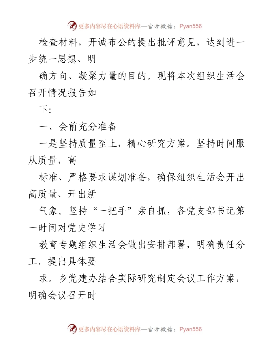 [工作总结] 党史学习教育专题组织生活会 - XX乡党史学习教育专题组织生活会情况报告.docx_第2页