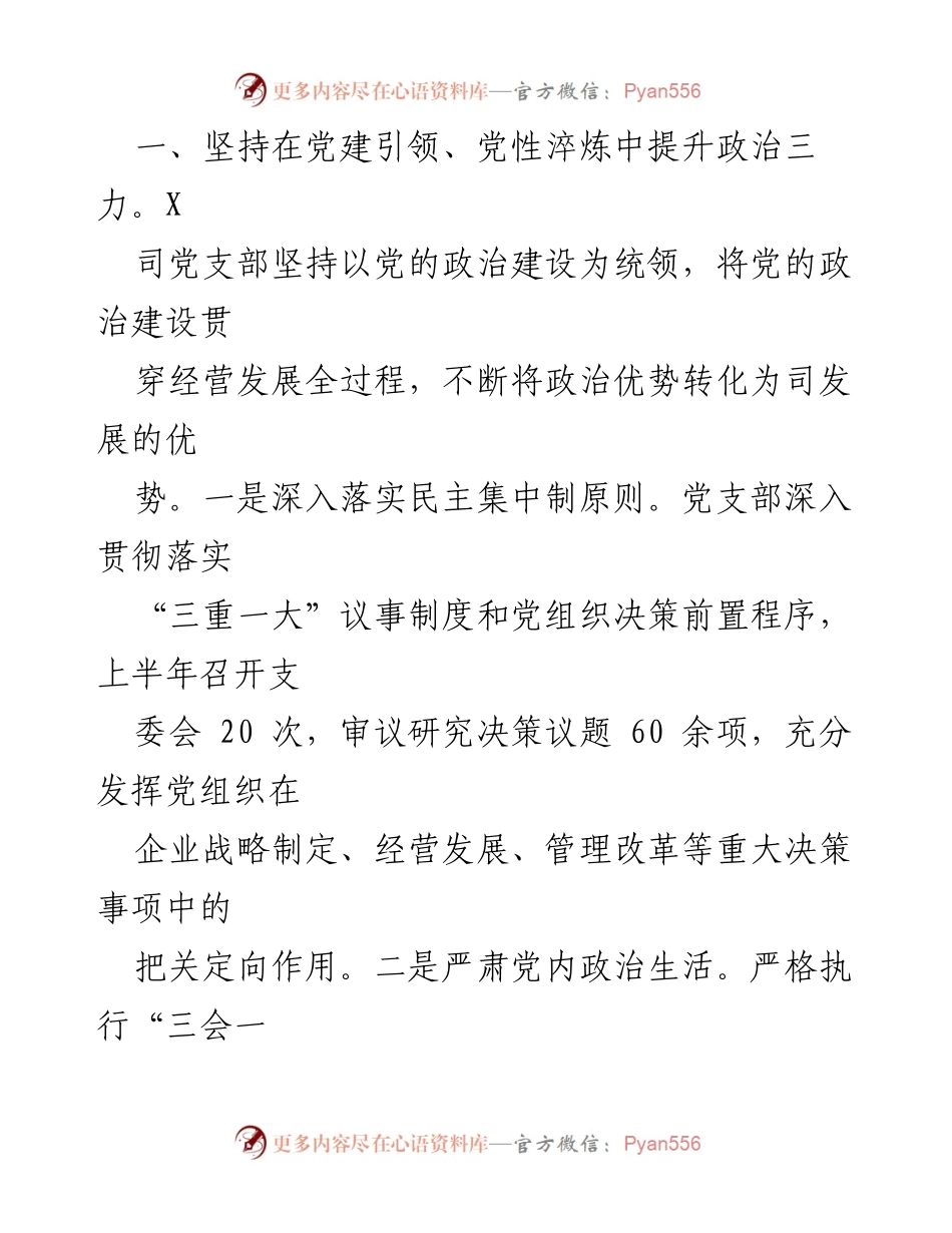 [工作总结] 党建工作 - 2023年上半年X司党支部党建工作汇报.docx_第2页