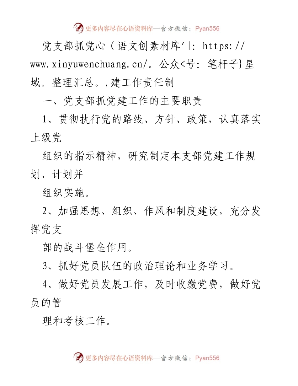 [工作总结] 党建工作 - 党支部抓党建工作责任制与职责概述.docx_第1页