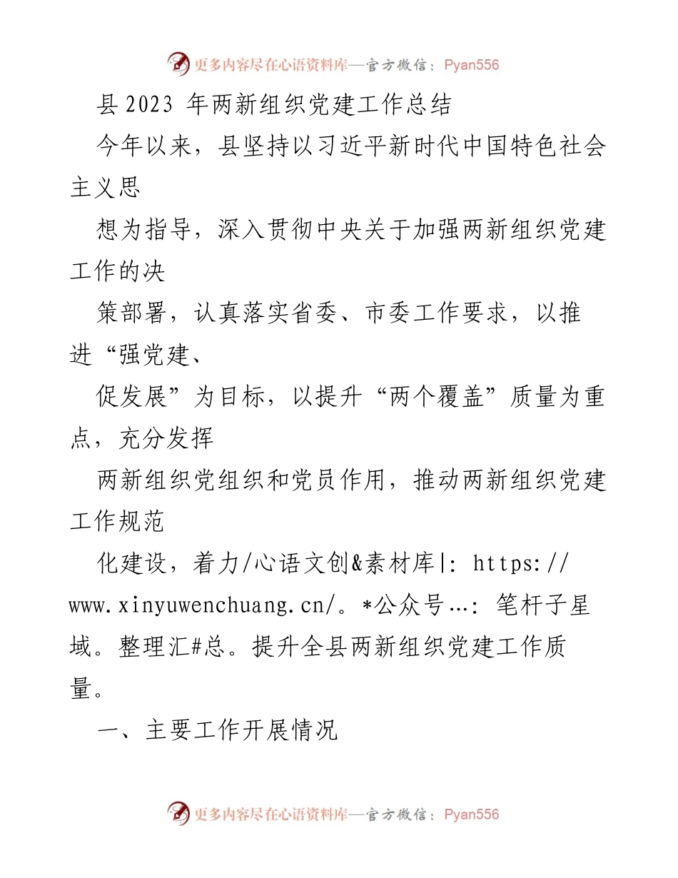 [工作总结] 党建工作 - 县2023年两新组织党建工作总结.docx_第1页