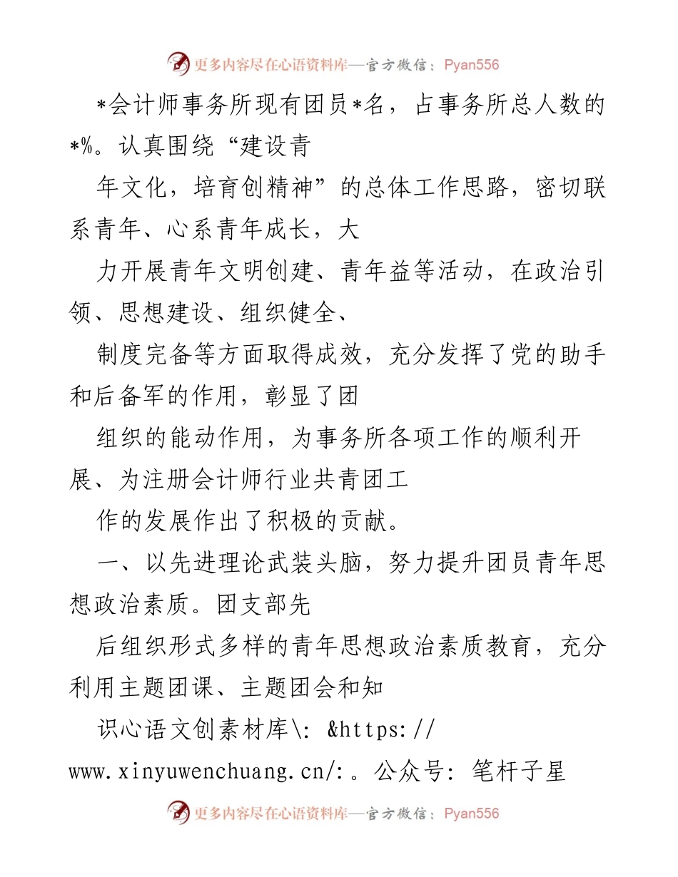 [工作总结] 会计师事务所团支部 - 提升青年团员思想政治素质与职业道德建设的实践总结.docx_第1页