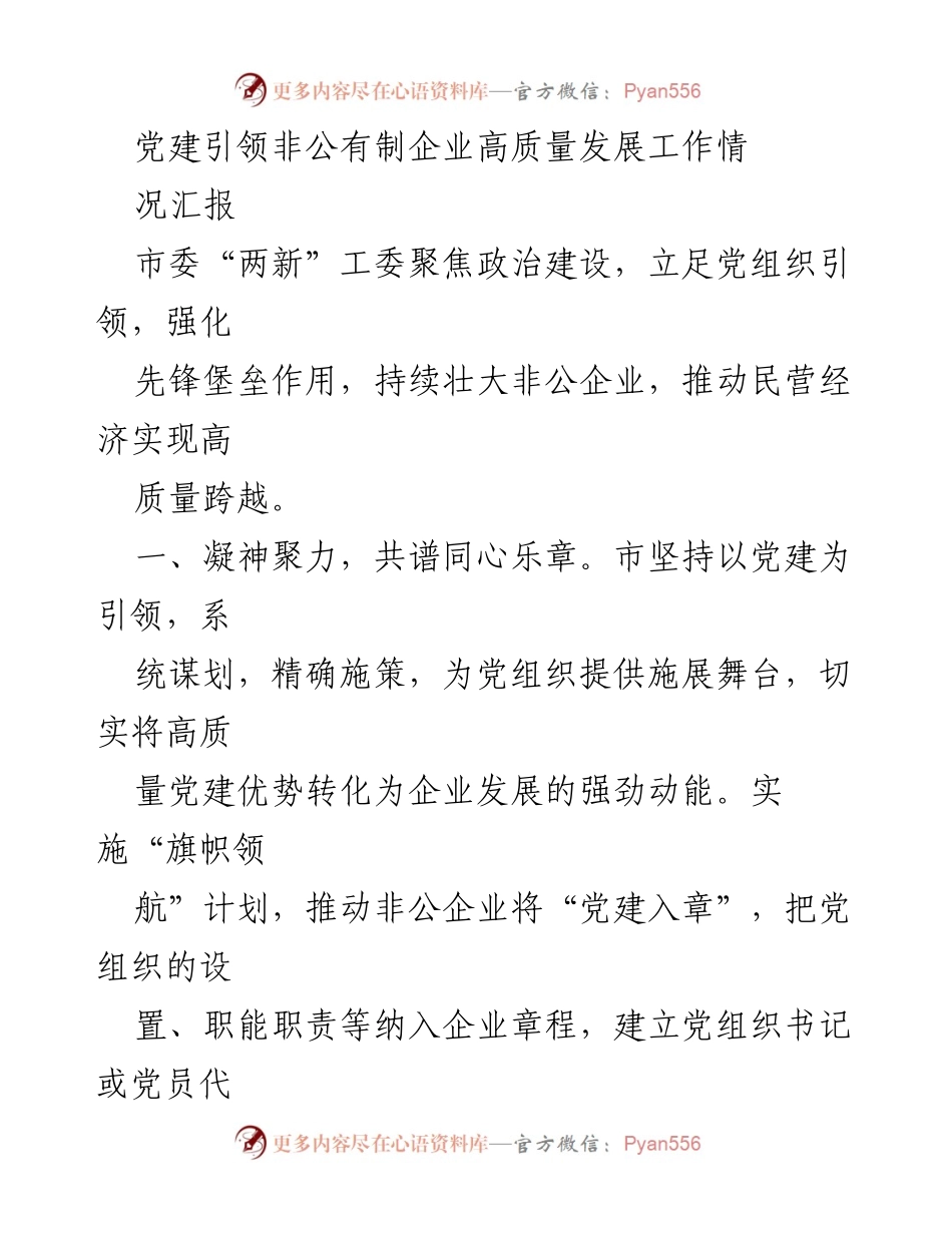 [工作总结] 党建工作 - 党建引领非公有制企业高质量发展的成效与经验分享.docx_第1页