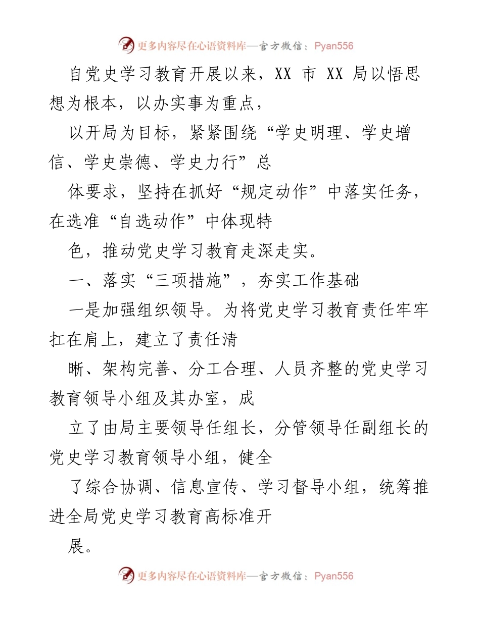 [工作总结] 党史学习教育 - XX市XX局党史学习教育工作总结与实施方案.docx_第1页