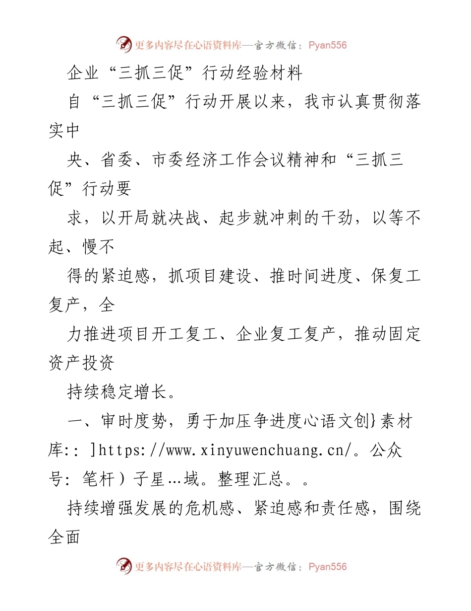 [工作总结] 企业复工复产 - 企业“三抓三促”行动经验总结.docx_第1页