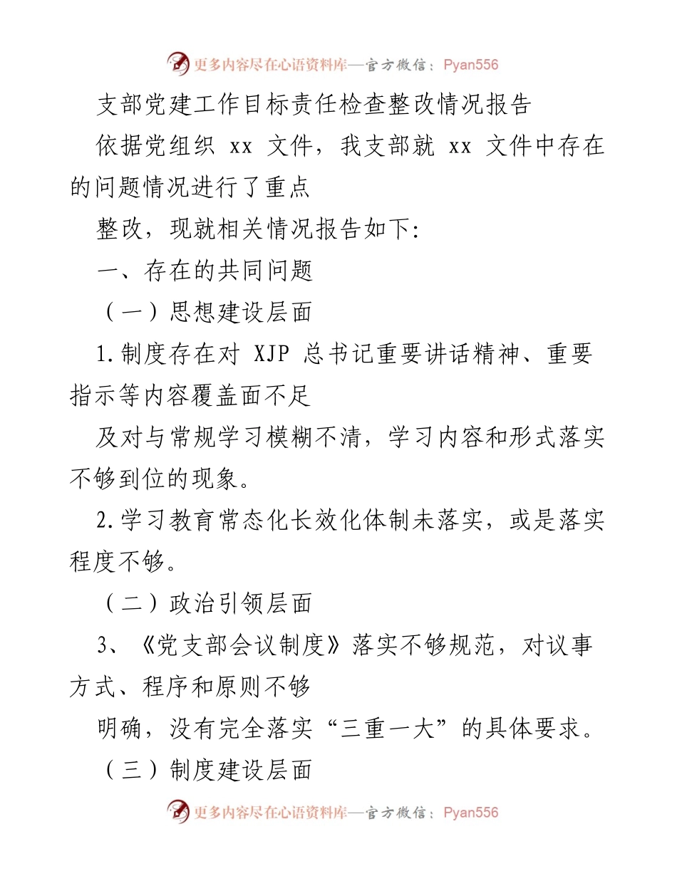 [工作总结] 党建工作 - 支部党建工作整改情况总结报告.docx_第1页