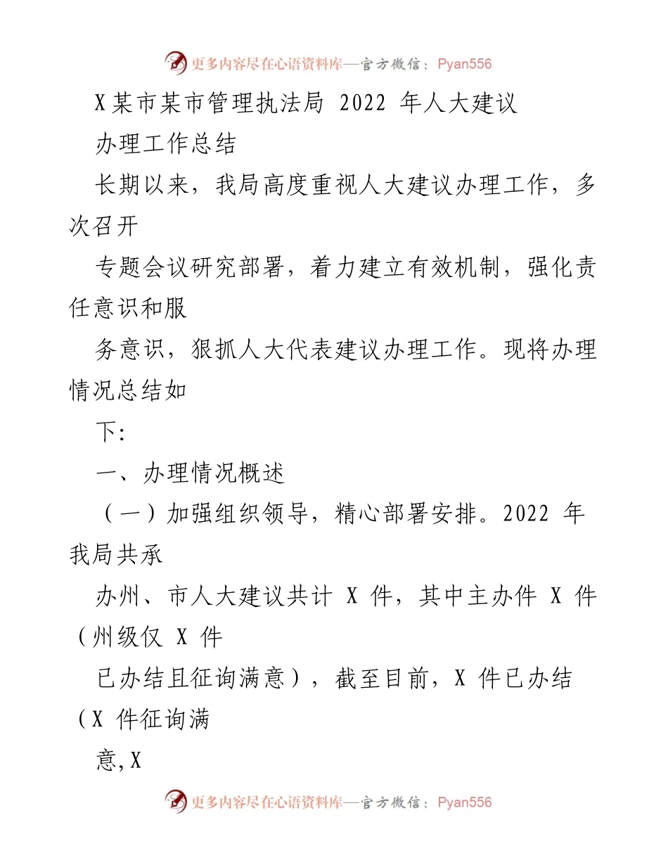 [工作总结] 人大建议办理 - 2022年某市管理执法局人大建议办理工作总结.docx_第1页